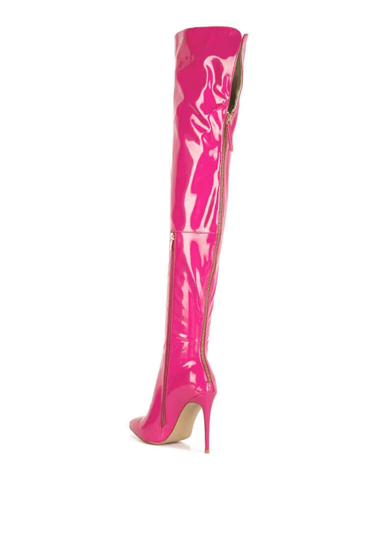 eclectic patent pu long stiletto boots