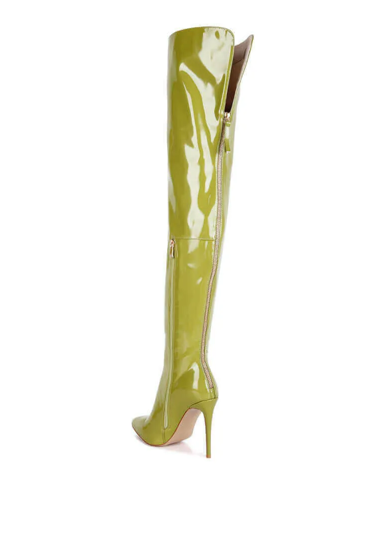 eclectic patent pu long stiletto boots