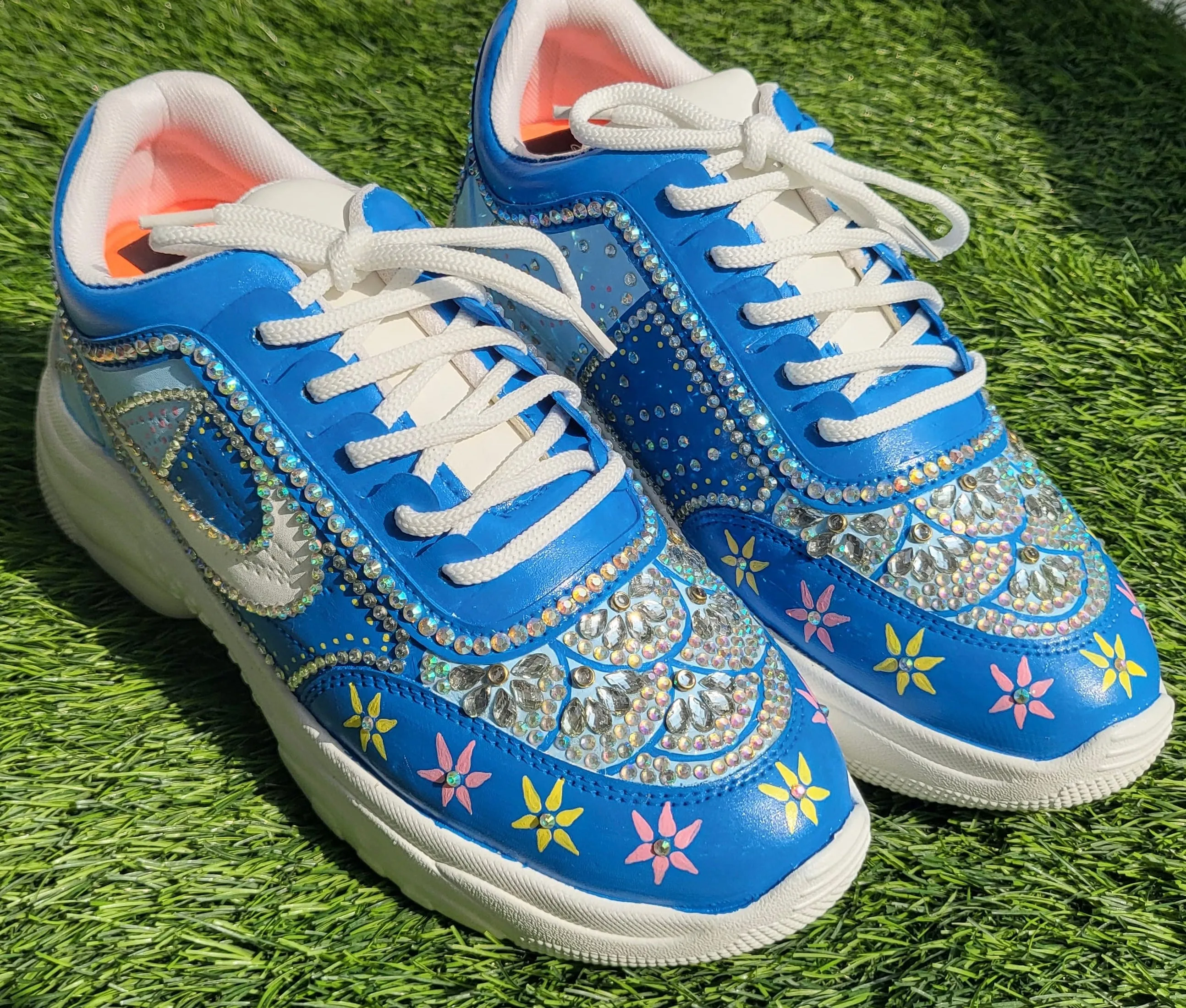 FUNKY N TRENDY blue theme hand crystalized sneakers for brides / bridesmaids/ pink sneakers / pastel sneakers / blue shoes / rhinestone work shoes