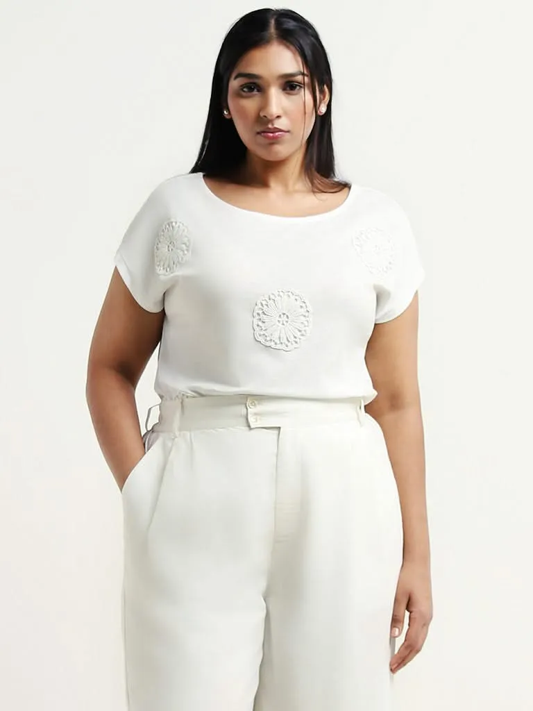 Gia White Patch Embroidery Cotton T-Shirt