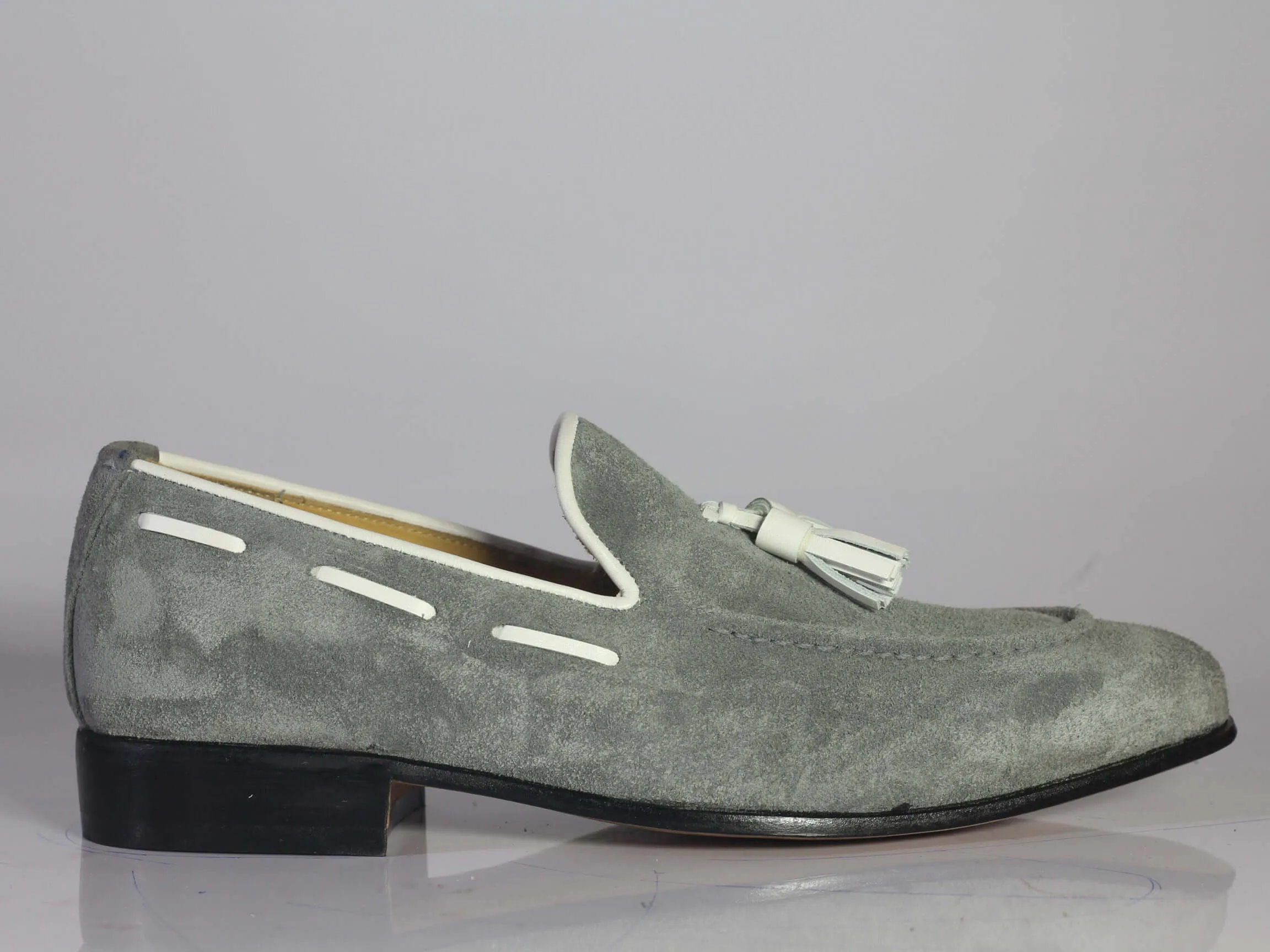 Grey Loafer Tussle Suede Shoes,Men's Party Shoes