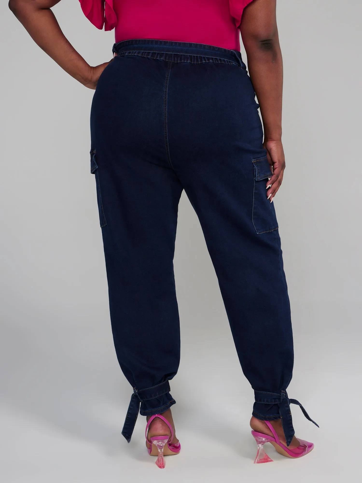 High Rise Jogger Style Cargo Jeans