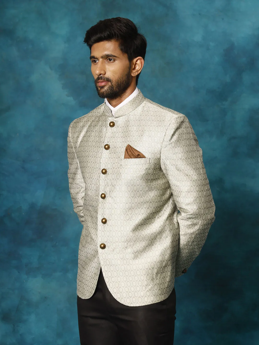 Jashvi Men's Beige Silk Blend Woven Jodhpuri