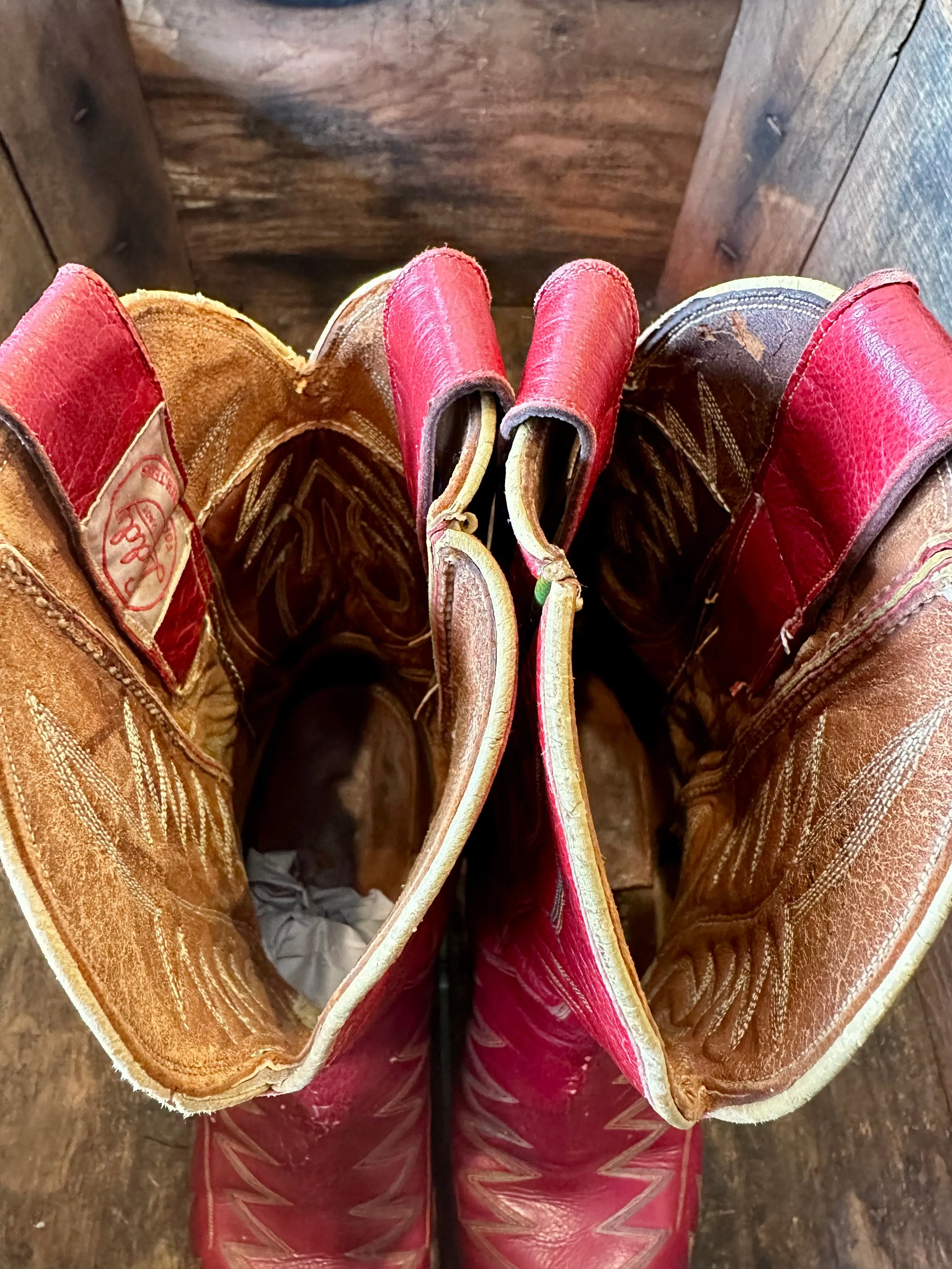 LEDDY Handmade Vintage 50s Red Cowgirl Boots • 6.5-7 narrow