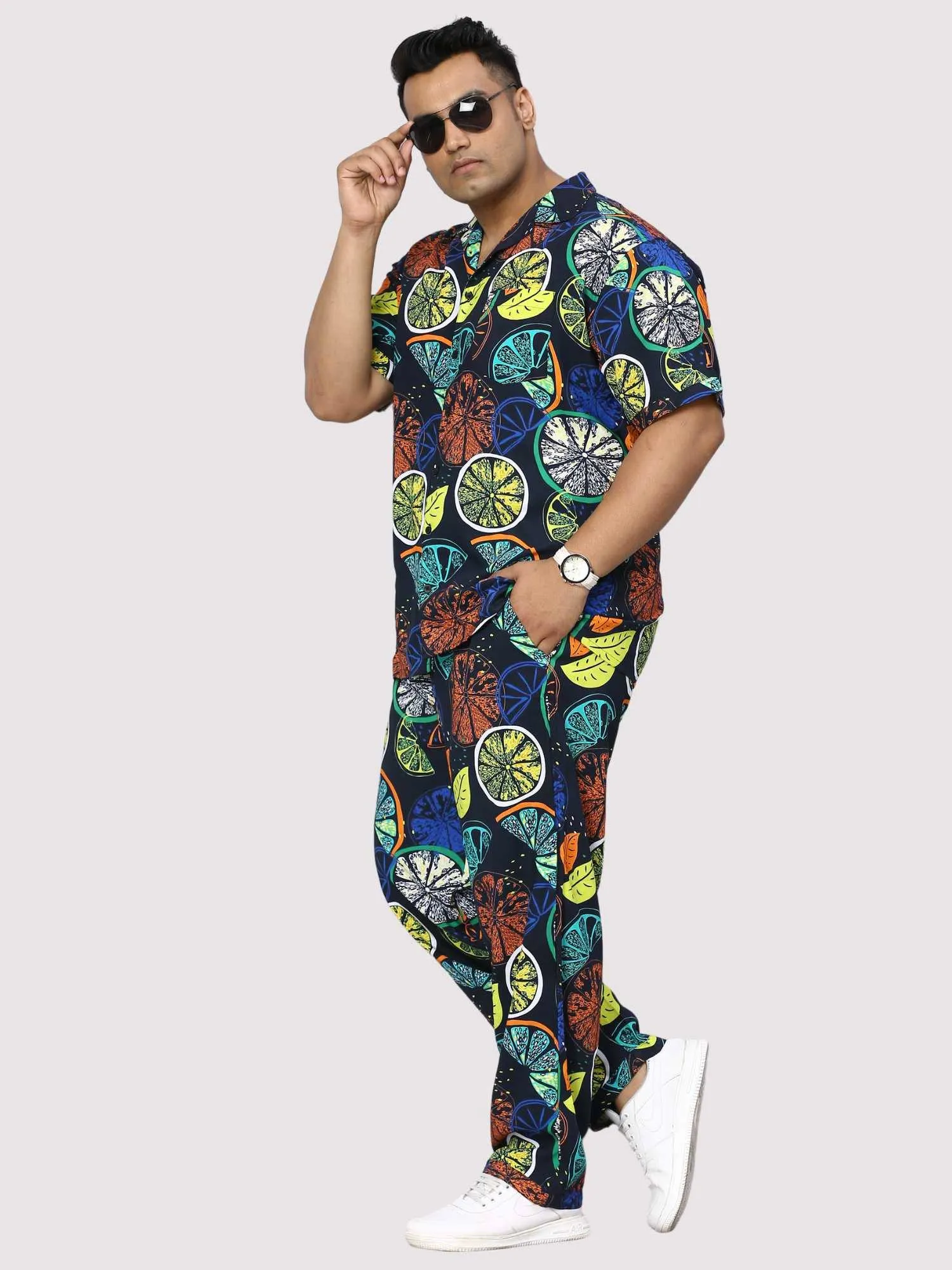 Lemon Burst Digital Printed Full Co-Ords Men's Plus Size