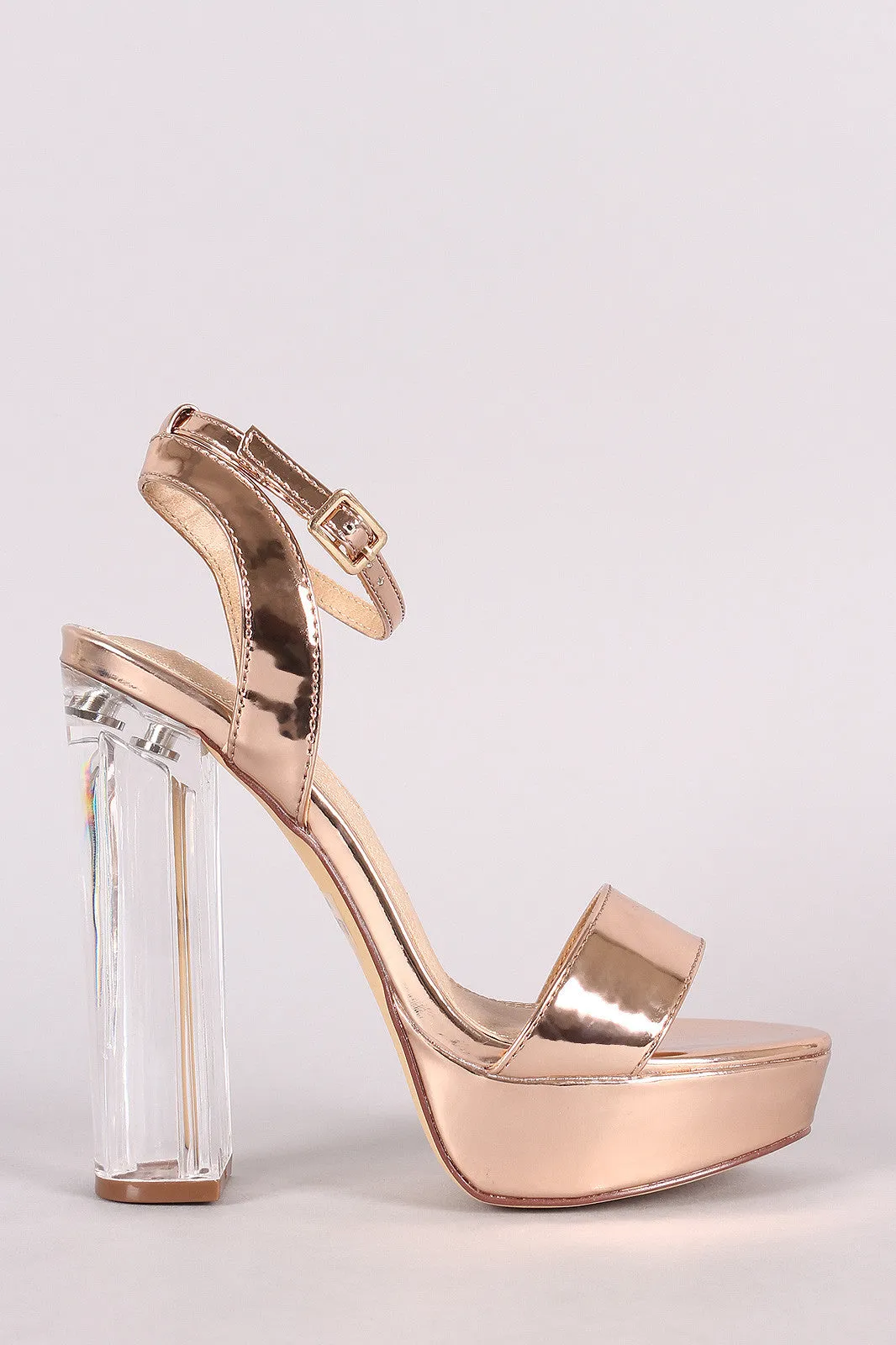 Liliana Patent Ankle Strap Platform Chunky Perspex Heel