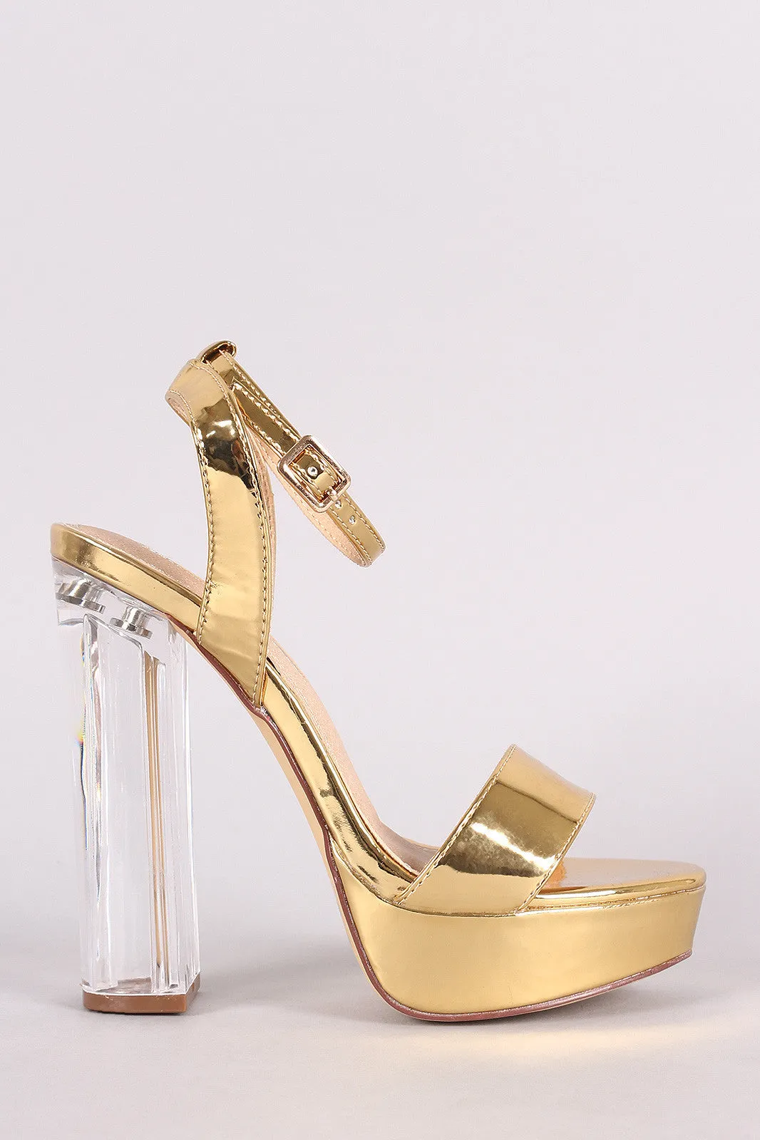 Liliana Patent Ankle Strap Platform Chunky Perspex Heel