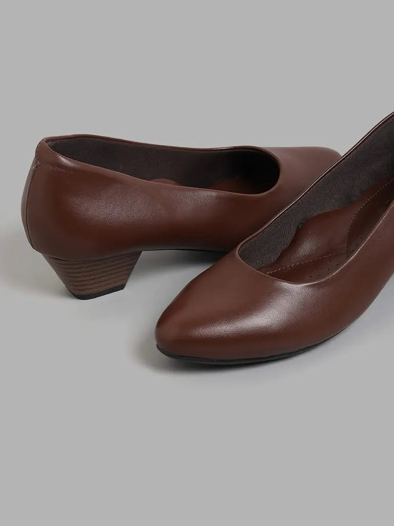 LUNA BLU Brown Cone Heeled Almond Toe Pump Shoes