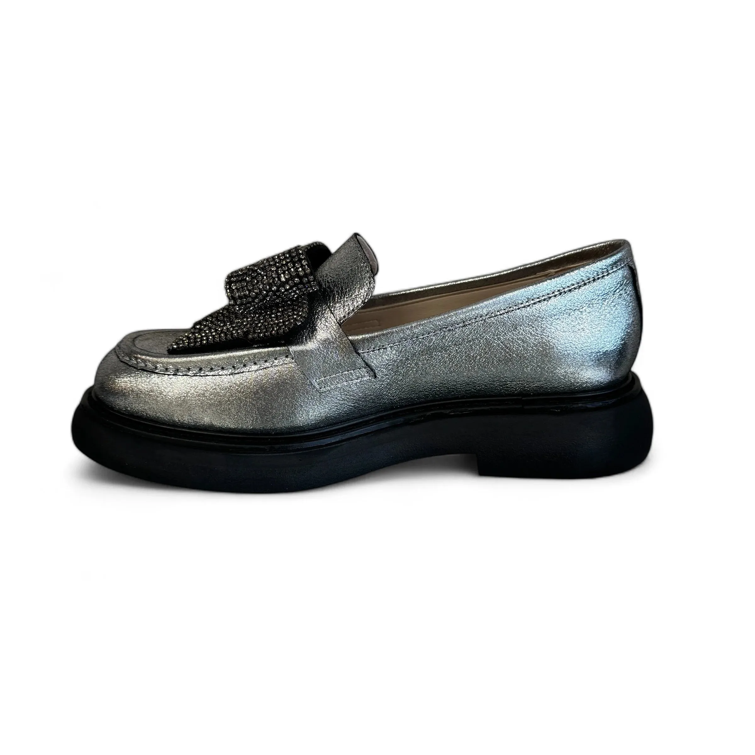 Marian Percival Silver Chunky Loafer with Bow