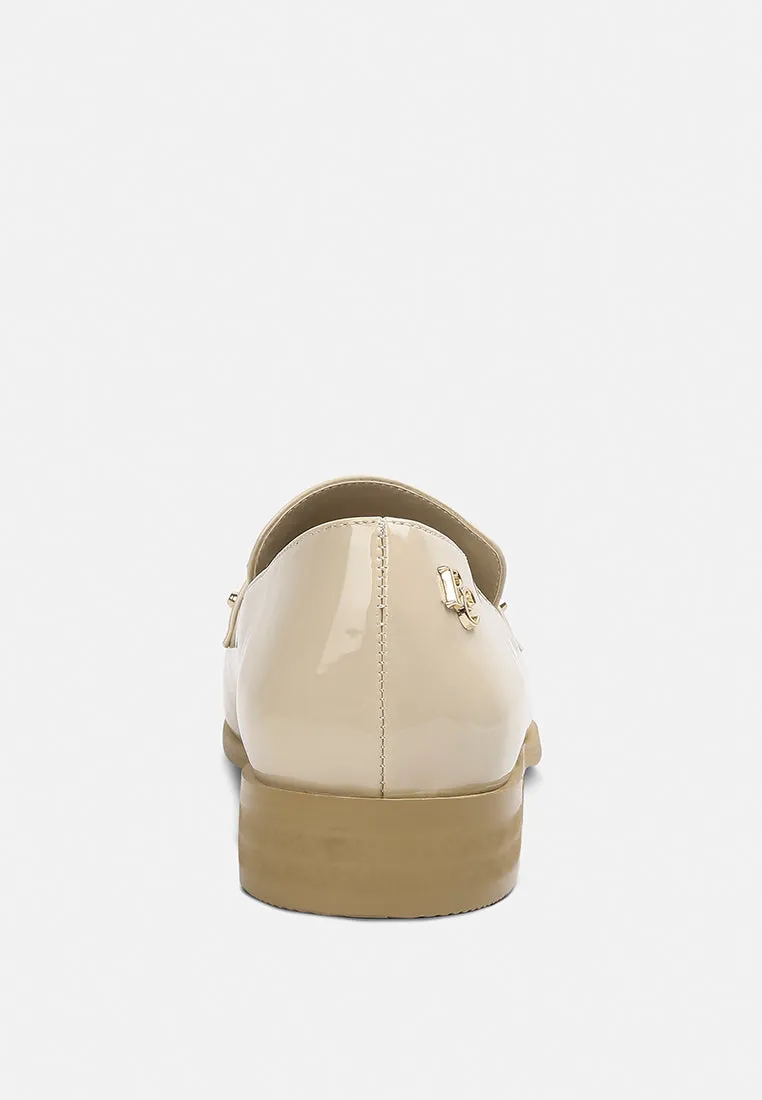 MEANBABE Semicasual Stud Detail Patent Loafers in Beige