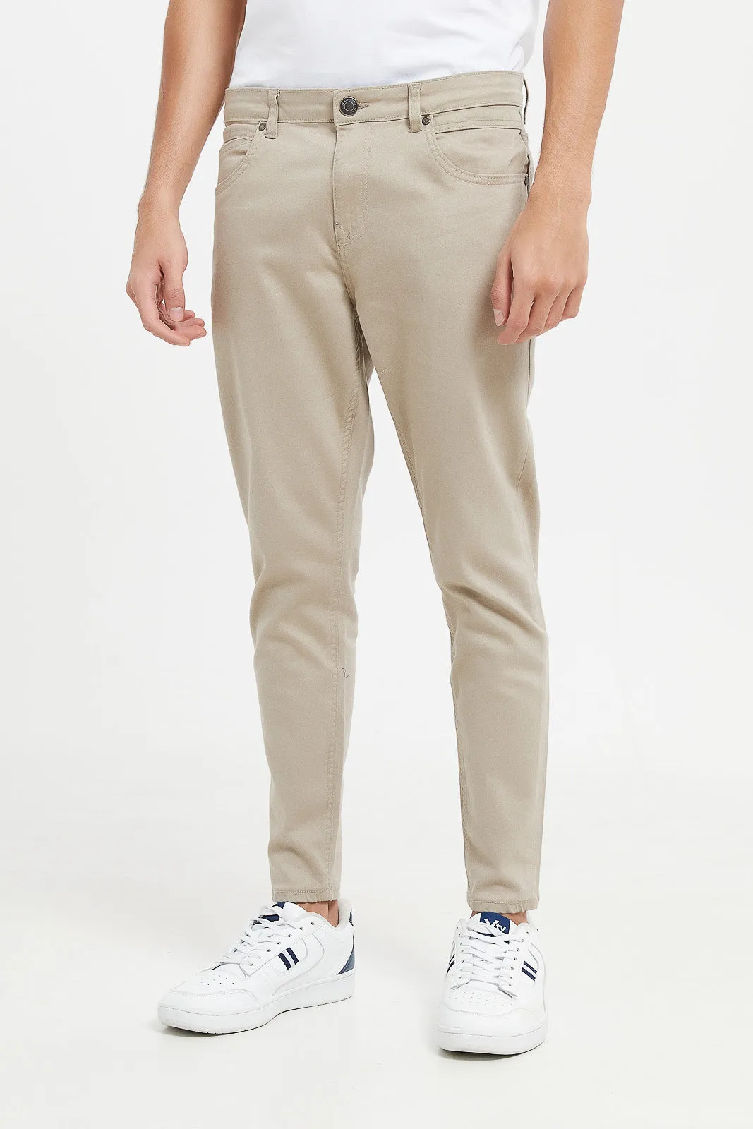 Men Beige 5 Pocket Skinny Trousers