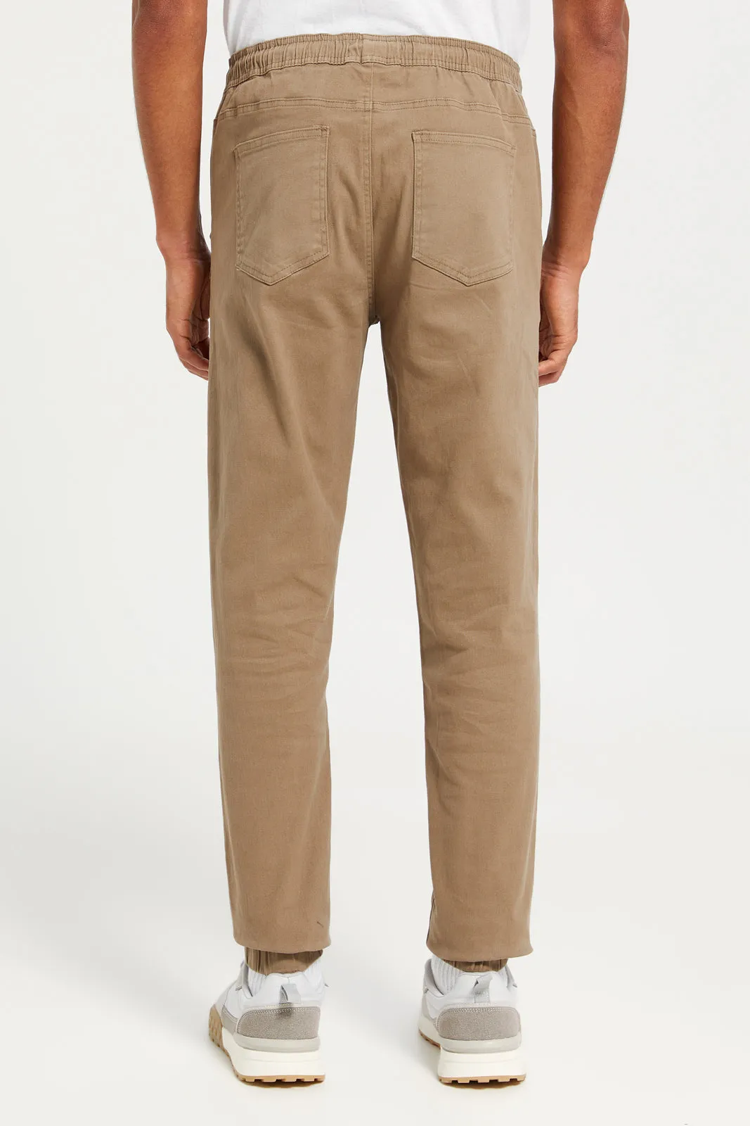 Men Beige Slim Fit Pull On Trousers