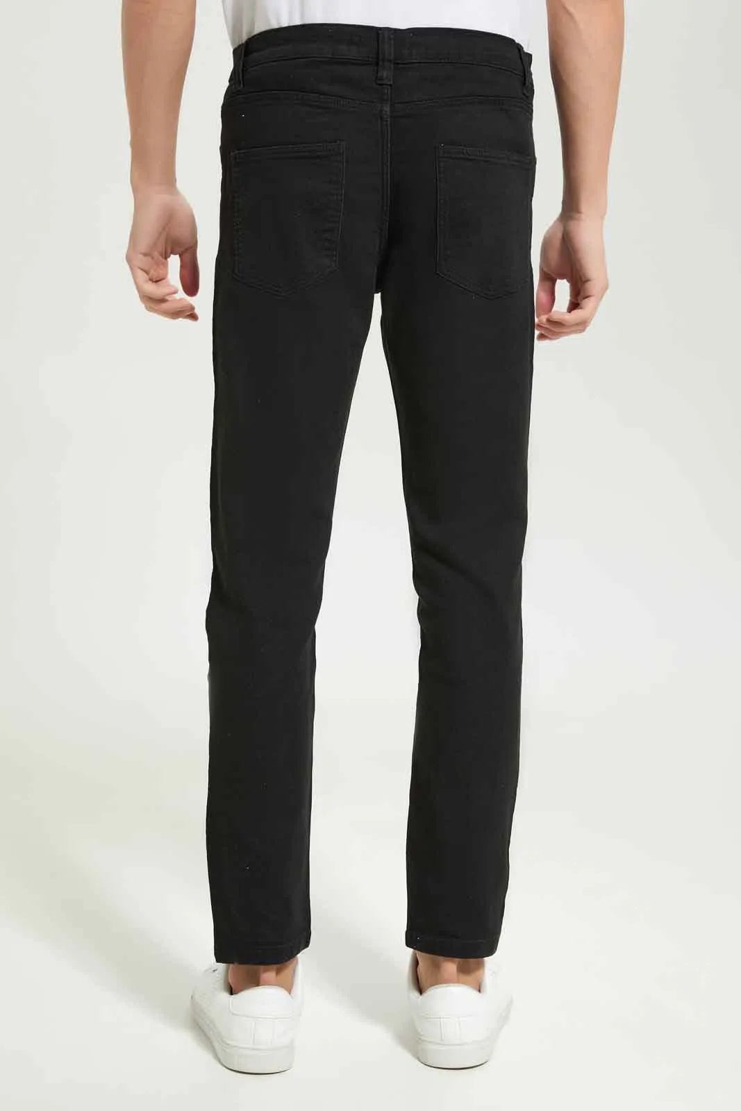 Men Black Wash 5-Pocket Knit Jeans