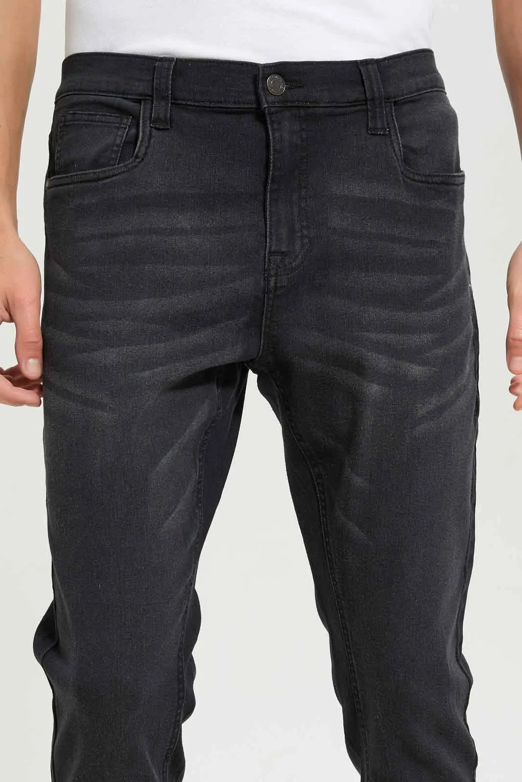 Men Charcoal Wash 5-Pocket Knit Jeans