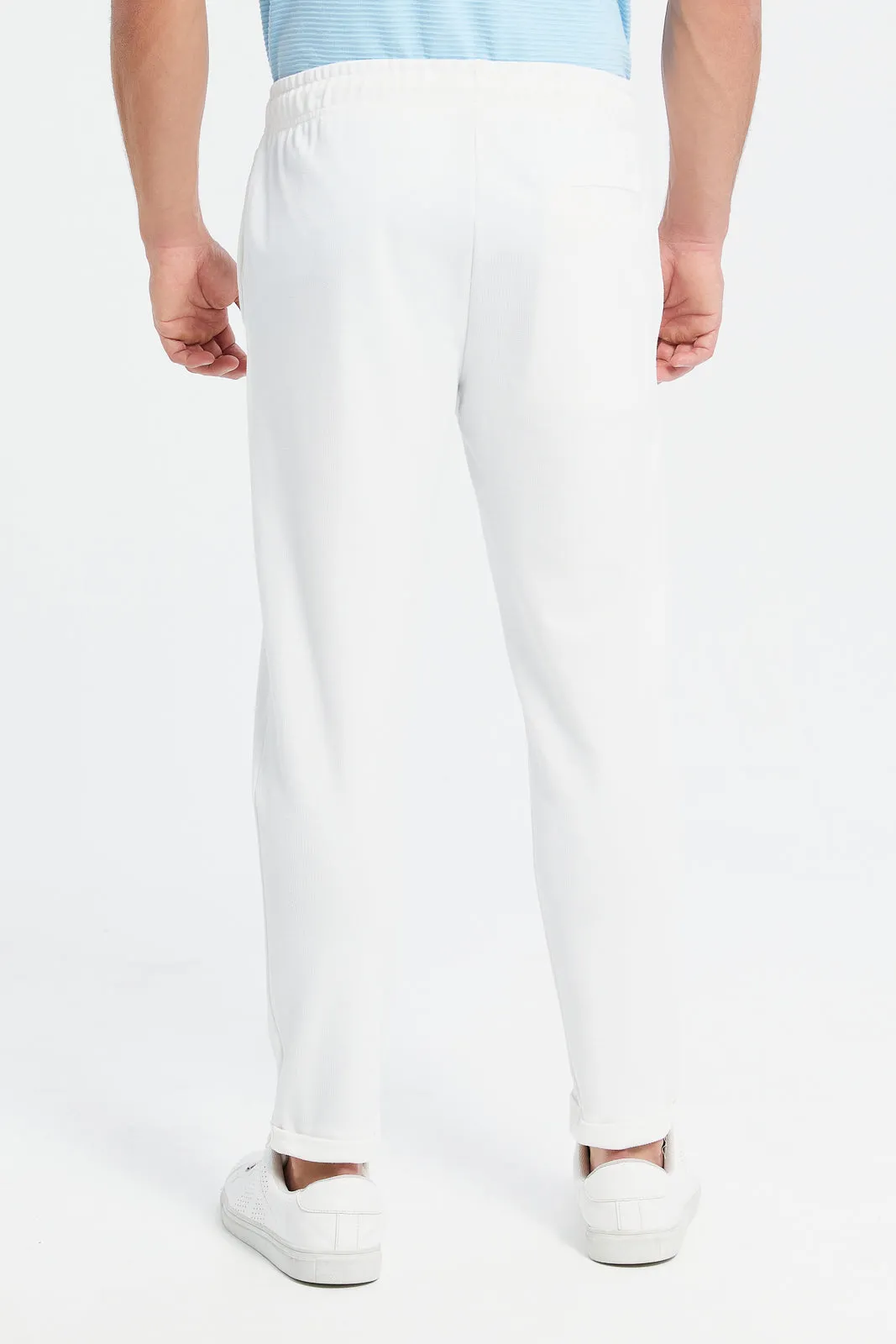 Men White  Pull-On Trousers