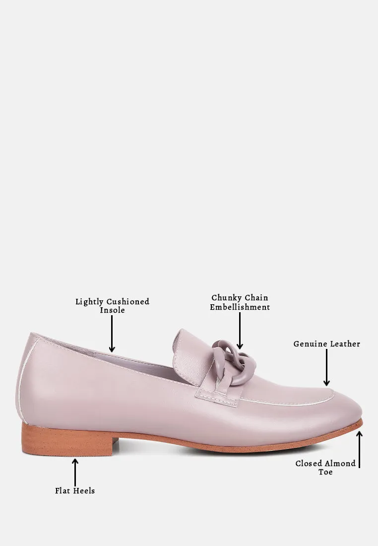 MERVA Chunky Chain Leather Loafers in lilac