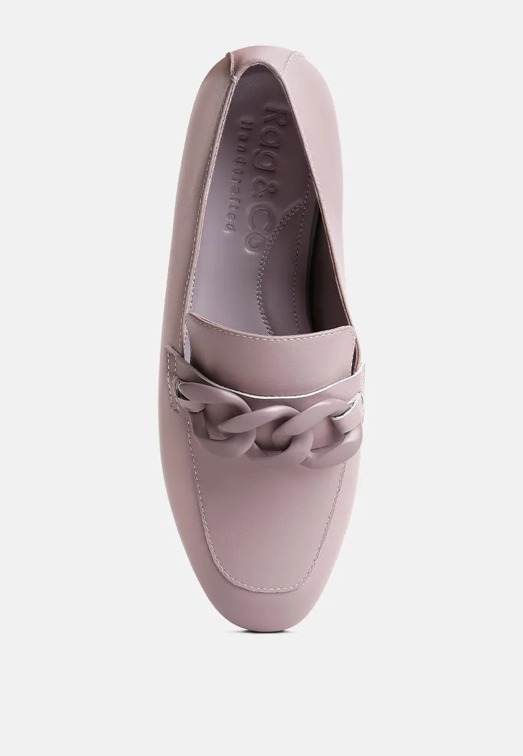 MERVA Chunky Chain Leather Loafers in lilac