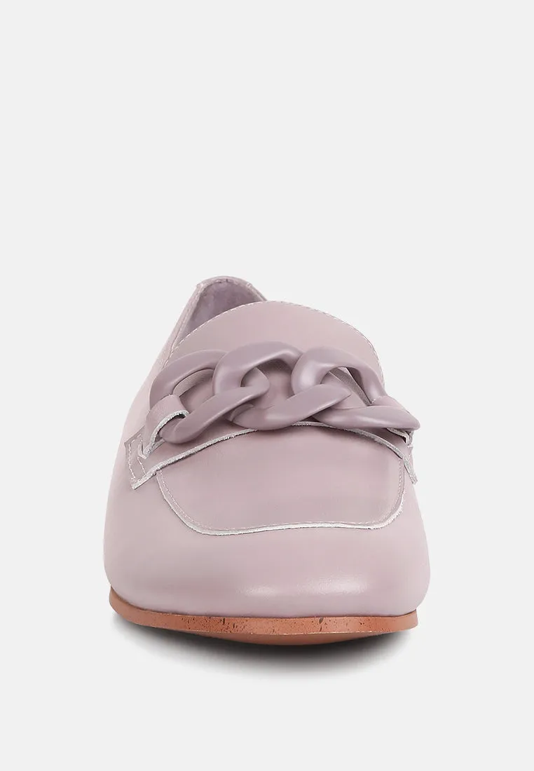 MERVA Chunky Chain Leather Loafers in lilac