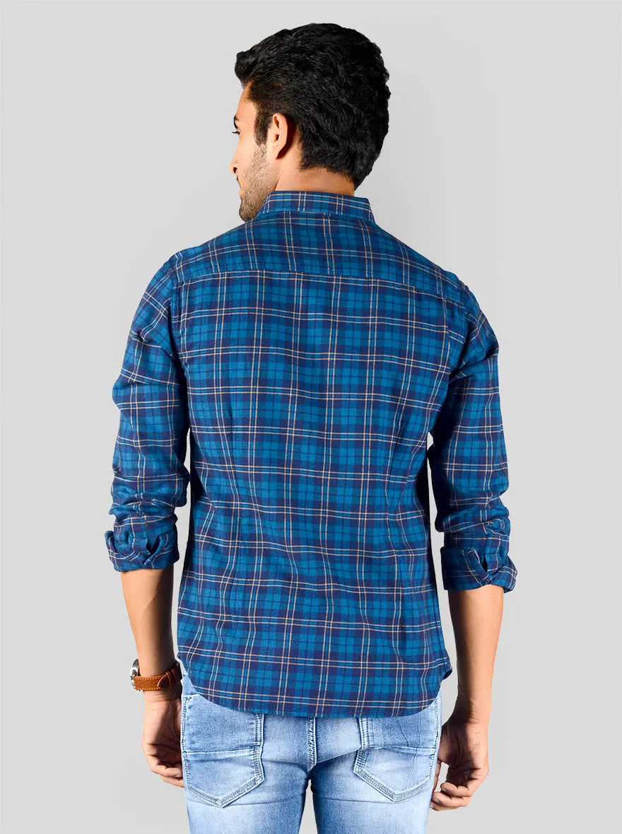 Moroccan Blue Checked Slim Fit Casual Shirt | Greenfibre