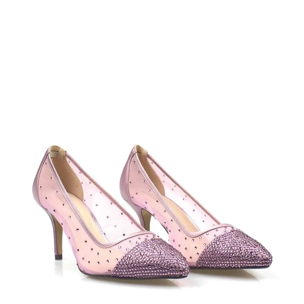 Patricia Pointed Toe Medium Court Shoe Encased In A Diamante Mesh