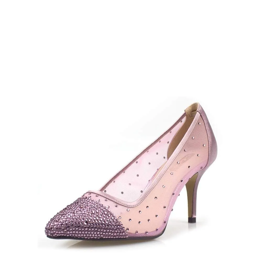 Patricia Pointed Toe Medium Court Shoe Encased In A Diamante Mesh