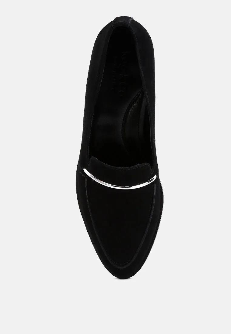 PAULINA Black Suede Leather Loafers