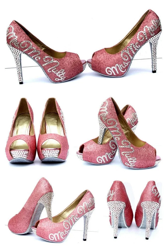 Personalized Bridal Heels with Swarovski Crystals & Glitter