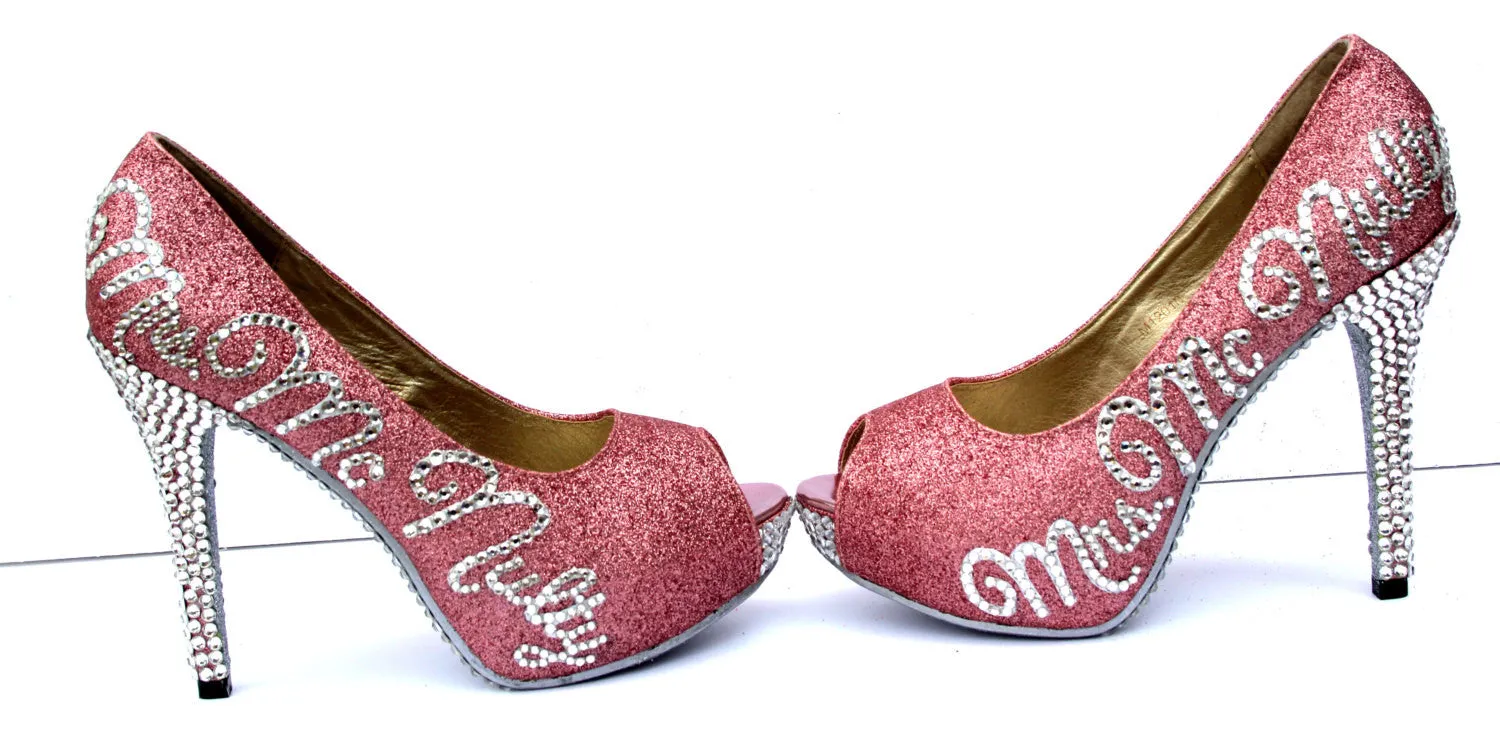 Personalized Bridal Heels with Swarovski Crystals & Glitter