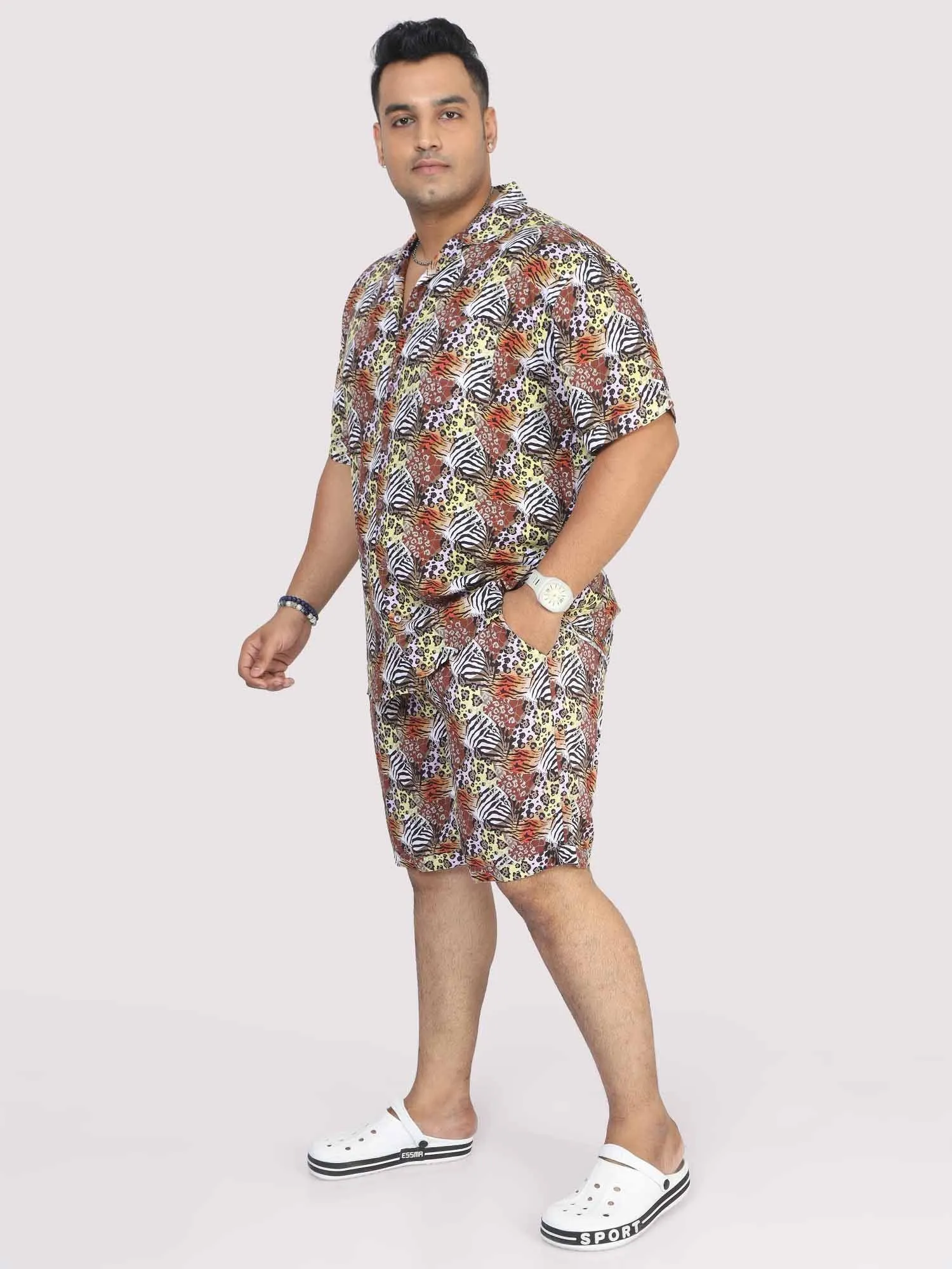 Plus Size Men Magic Leaf Digital Printed Half Co-Ords