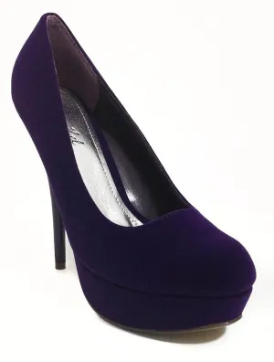 Purple Faux Suede Round Close Toe Platform Pump Heels