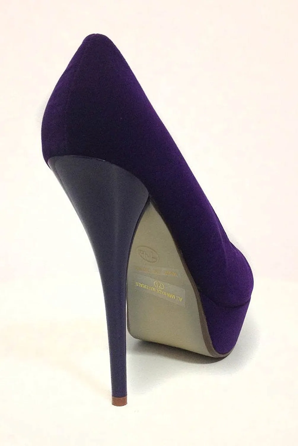 Purple Faux Suede Round Close Toe Platform Pump Heels