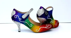 Rainbow Glitter Mary Jane Heels with Swarovski Crystal