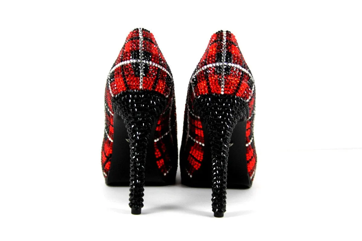 Red & Silver Plaid Swarovski Crystal Heels