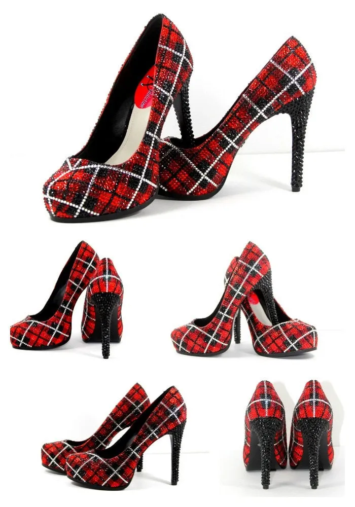 Red & Silver Plaid Swarovski Crystal Heels