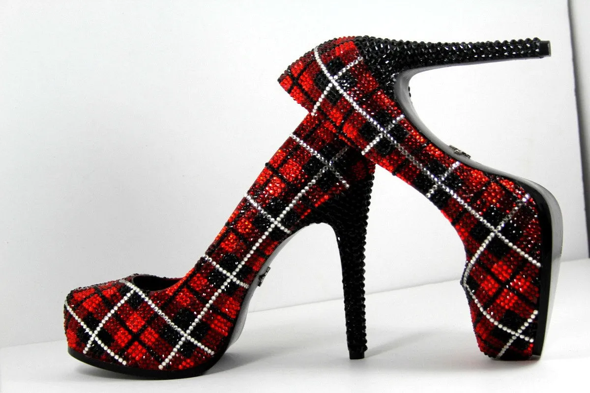 Red & Silver Plaid Swarovski Crystal Heels