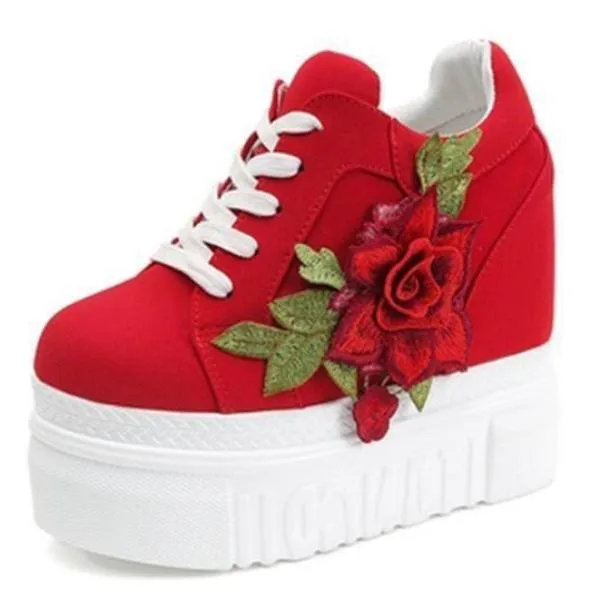 Red Rose Wedge Sneakers