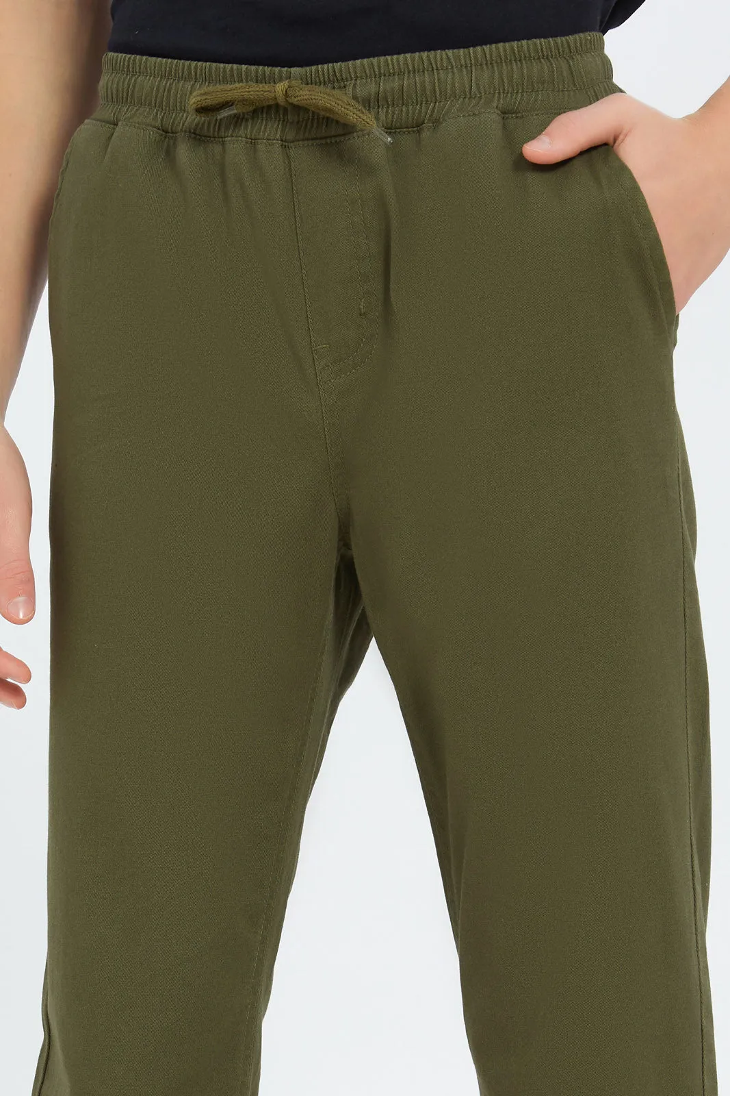 Senior Boys Olive Pull On Casual Trouser