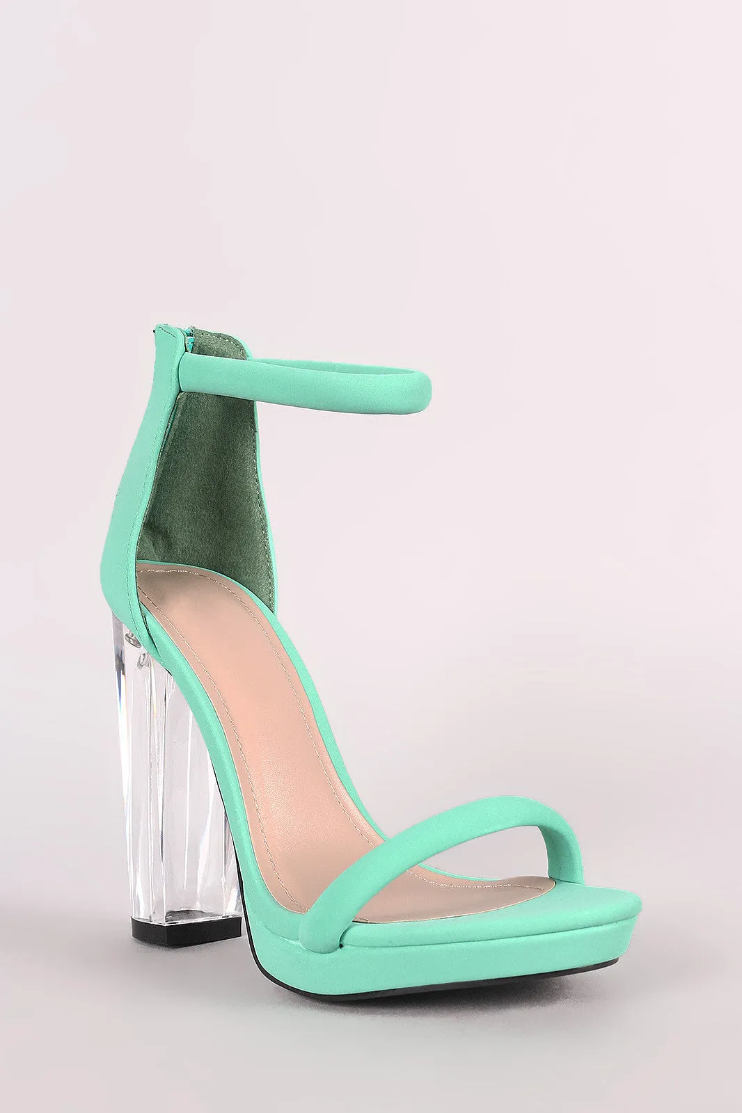 Shoe Republic LA Nubuck Tubular Ankle Strap Chunky Lucite Heel