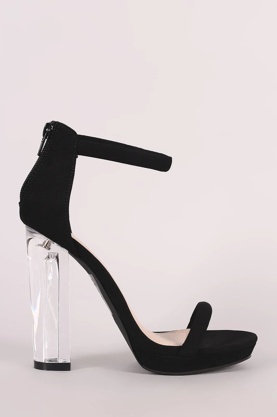 Shoe Republic LA Nubuck Tubular Ankle Strap Chunky Lucite Heel