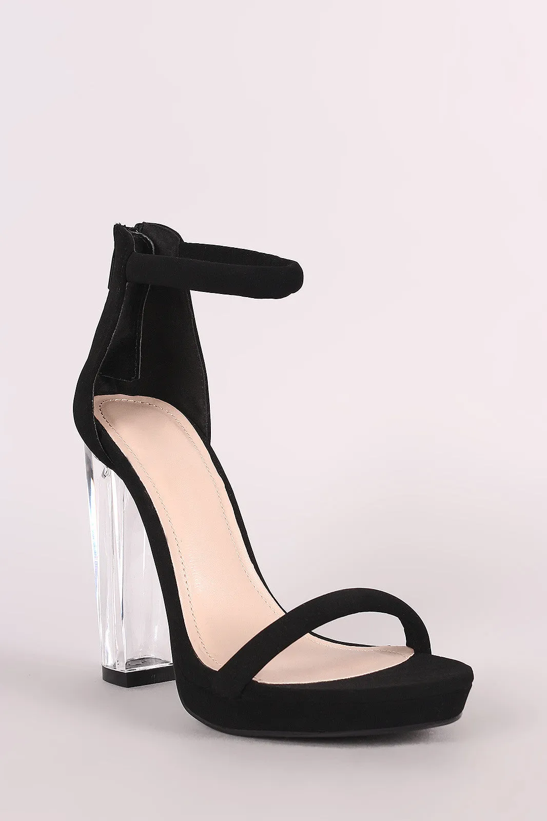 Shoe Republic LA Nubuck Tubular Ankle Strap Chunky Lucite Heel