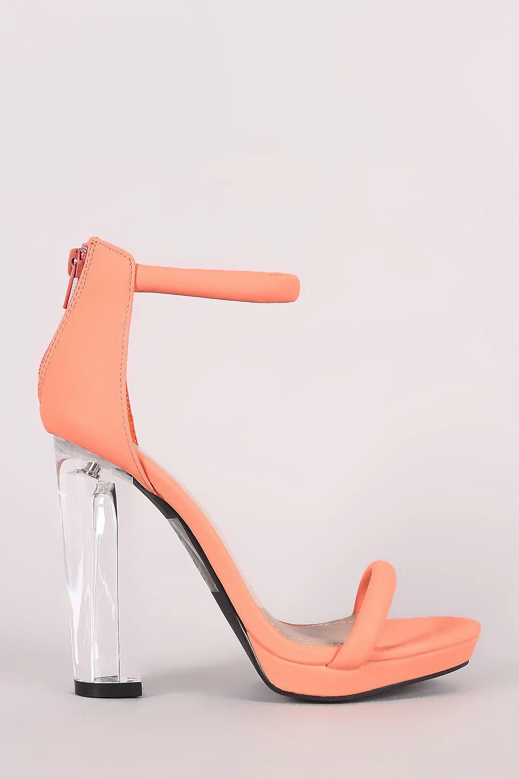 Shoe Republic LA Nubuck Tubular Ankle Strap Chunky Lucite Heel