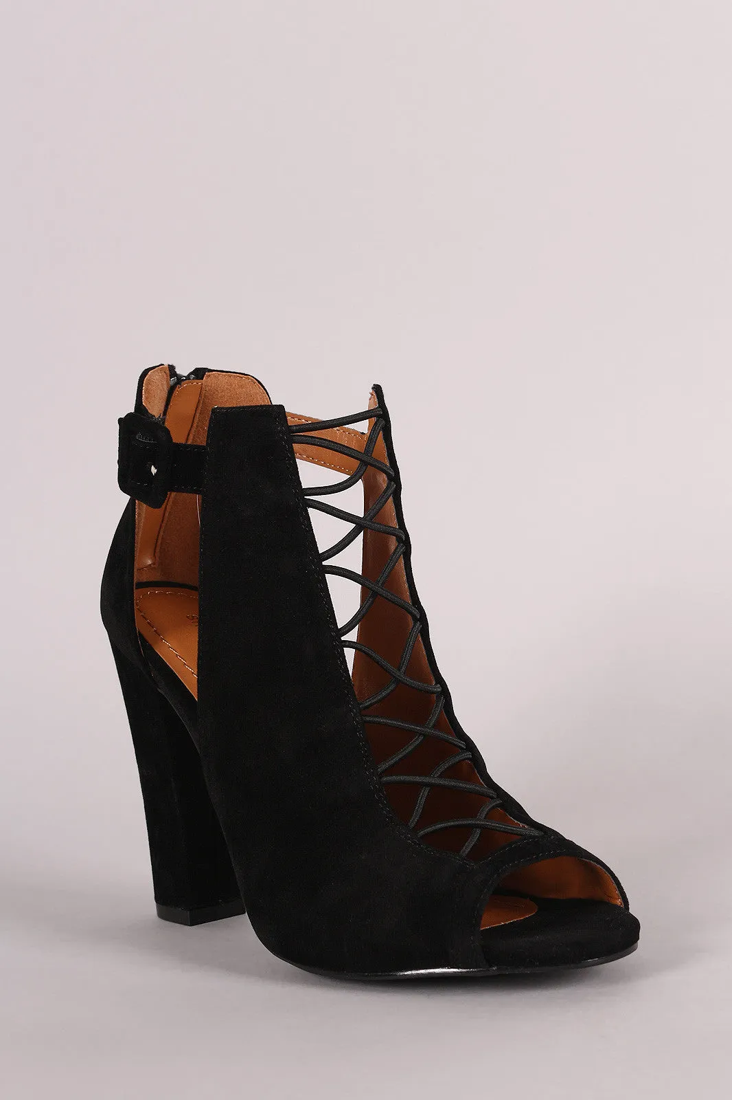 Shoe Republic LA Suede Buckled Crisscross Chunky Heel