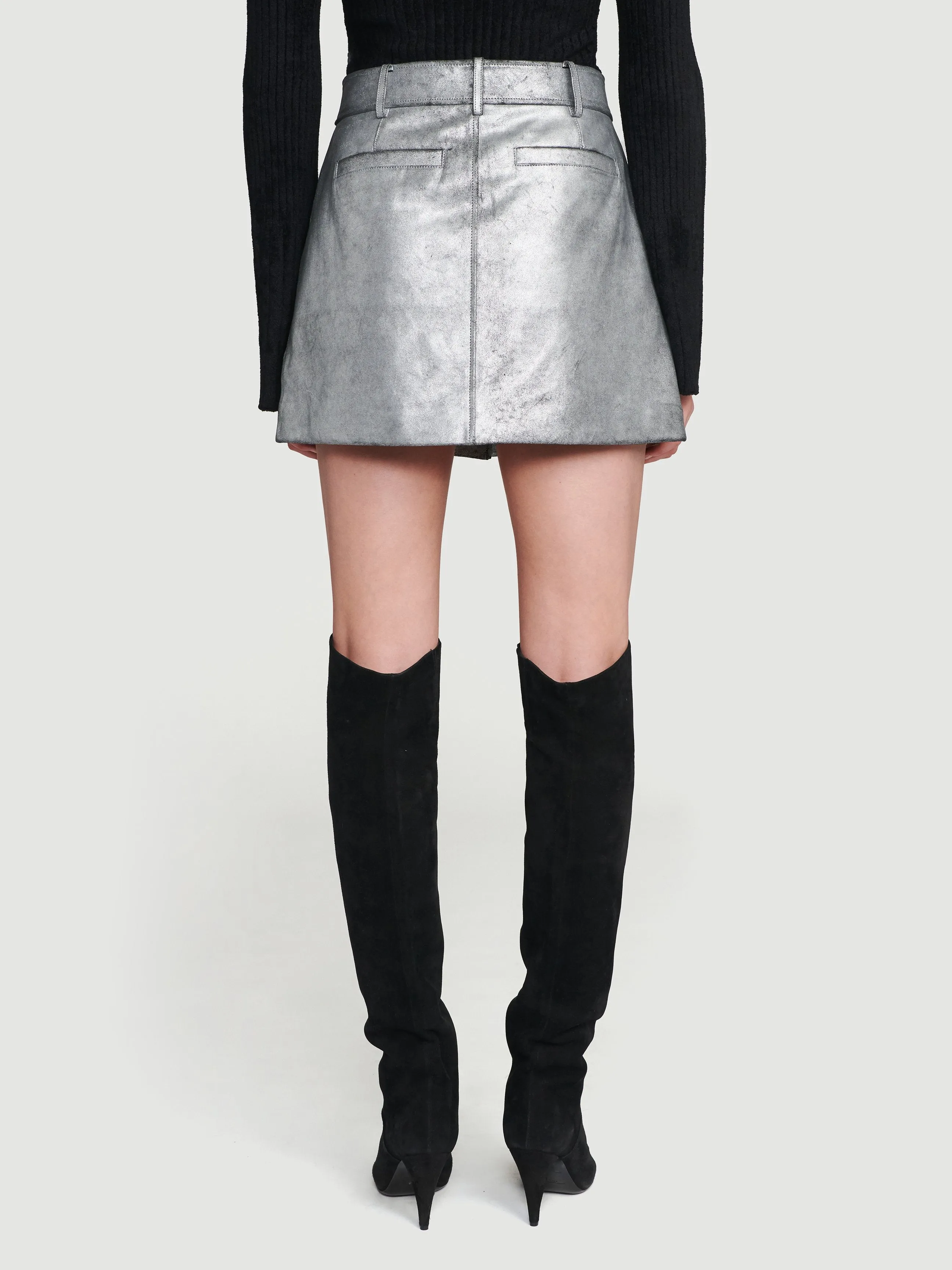 Silver Leather Skirt -- Silver