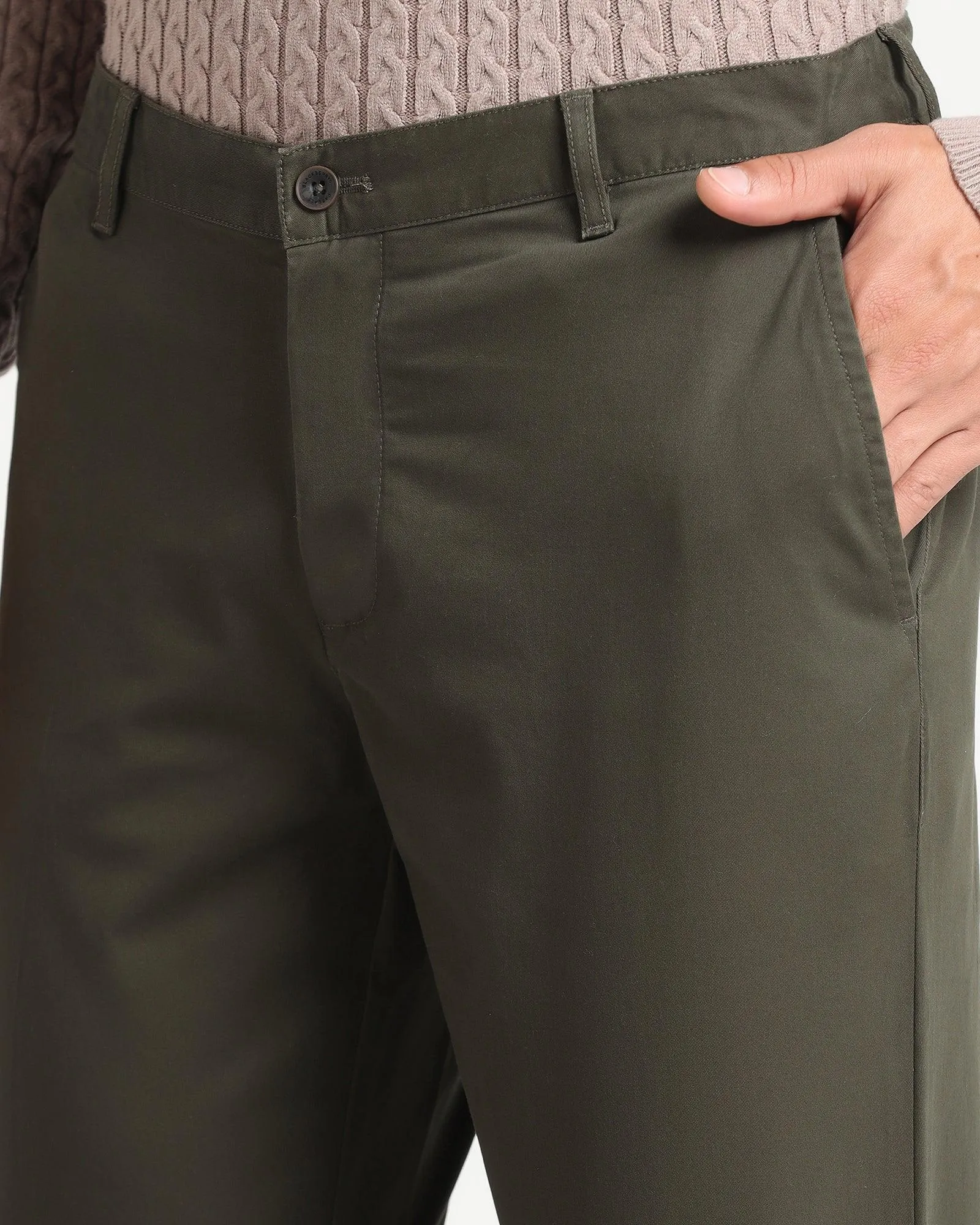 Slim Comfort B-95 Casual Dark Olive Solid Khakis - Lab