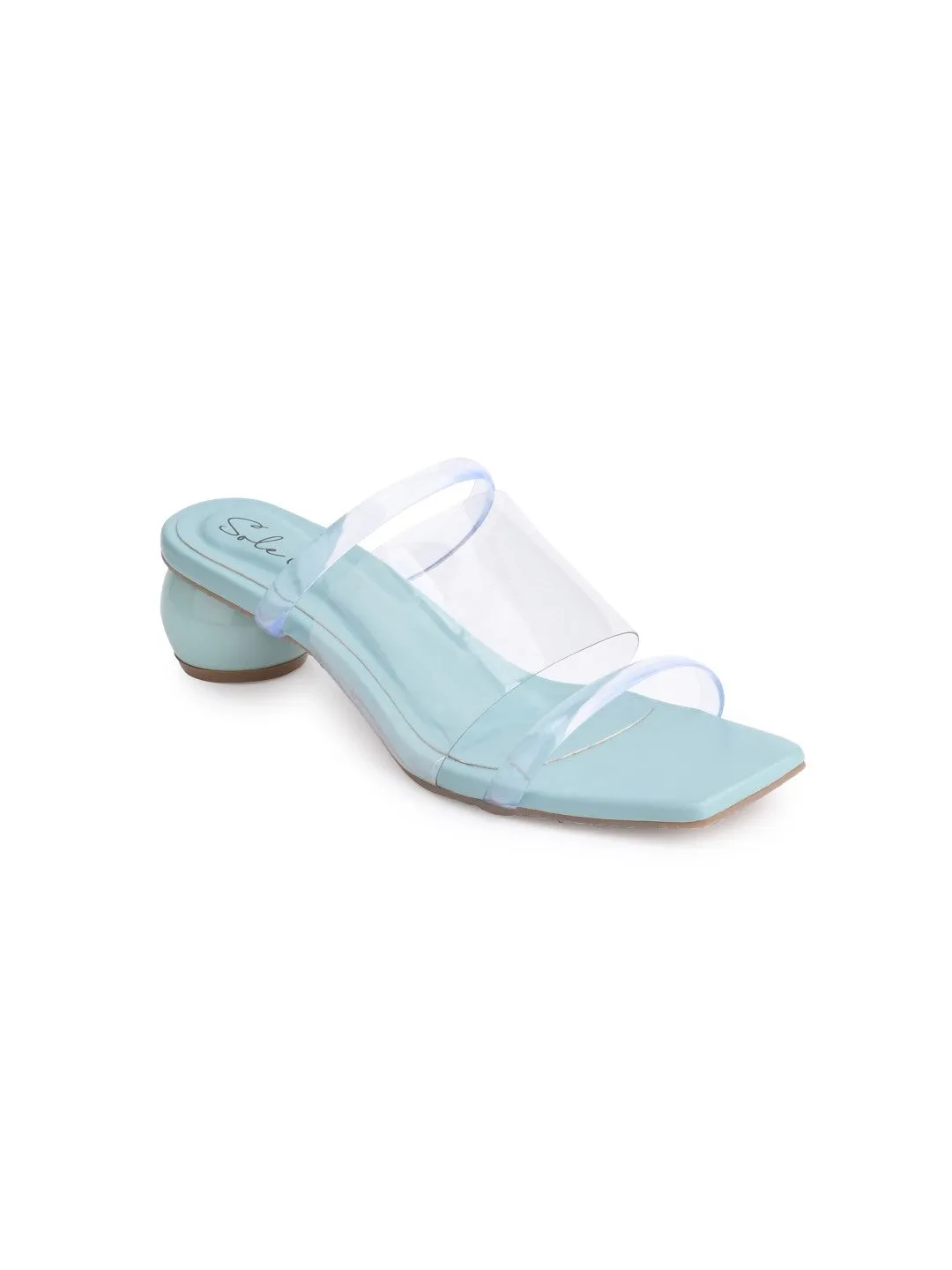 Sole-39 Blue transparent three Strap heels - Stylish Comfort day to night wear