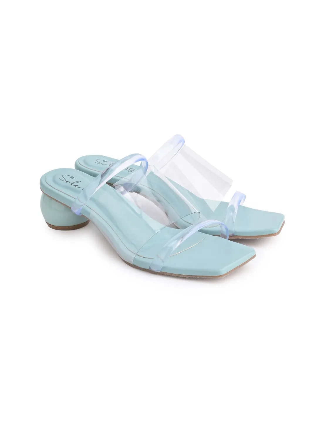 Sole-39 Blue transparent three Strap heels - Stylish Comfort day to night wear