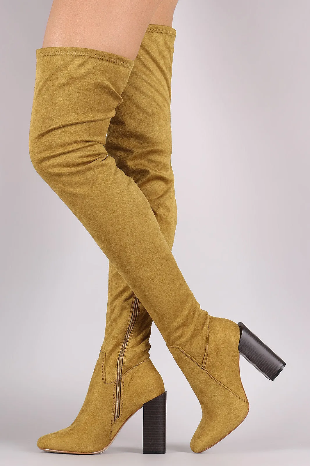 Suede Chunky Heeled Over-The-Knee Boots