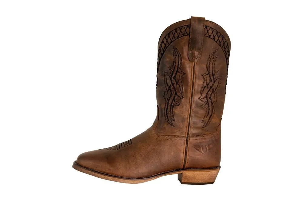 TuffRider Men’s Grand Canyon Leather Embroidered Wide Square Toe Western Boots