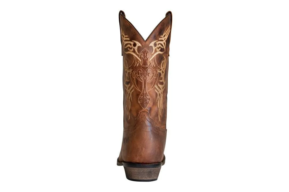 TuffRider Men's Lamar Leather Contrast Stitched Wide Square Toe Western Boots