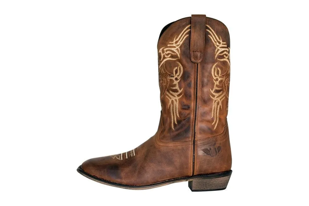 TuffRider Men's Lamar Leather Contrast Stitched Wide Square Toe Western Boots